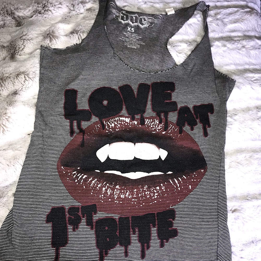 Love At First Bite Vampire Fangs Racerback Tank Size XS.